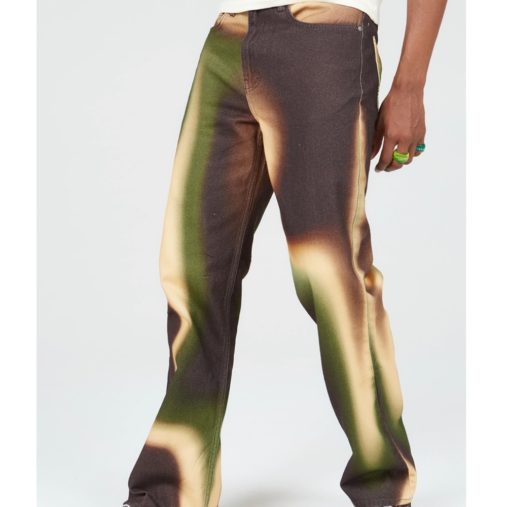 NWT sz 34 Jaded Man & Curly Fry Mixed Ombre Flare Fit Jeans London LDN 70's